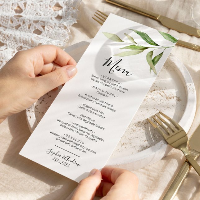 Greenery Leaf Floral Minimal Wedding Menu (Creator Uploaded)