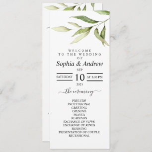 Greenery Leaf Floral Minimal Wedding Programs Programme