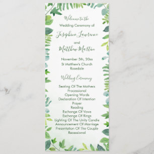 Greenery Leaf Foliage Watercolor Wedding Programs Programme
