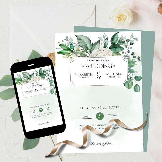 Greenery Leaf Print or Download Wedding Invitation (Creator Uploaded)