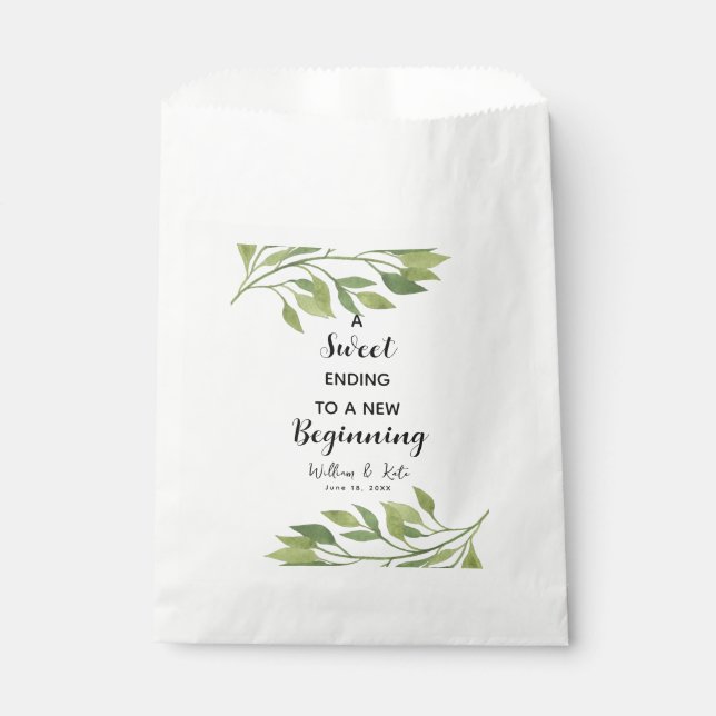 greenery leaf Wedding Favour Bag Sweet Ending (Front)