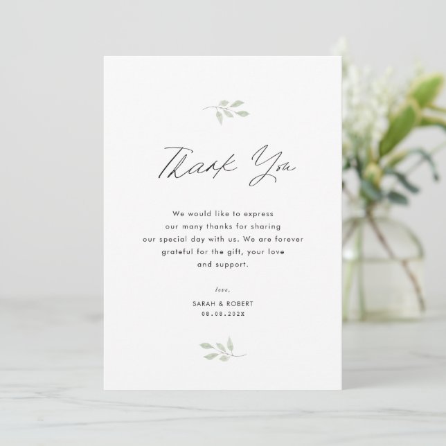 greenery leaf wedding thank you card (Standing Front)
