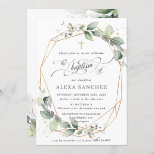 Greenery Leafy Foliage Baptism Geometric Invitation