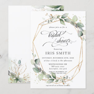 Greenery Leafy Foliage Bridal Shower Geometric Invitation