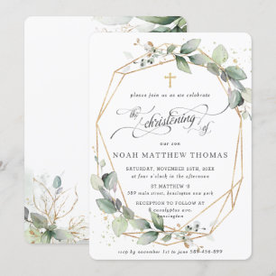 Greenery Leafy Foliage Christening Geometric Invitation