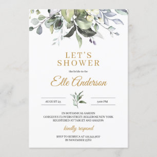 Greenery leaves and gold boho bridal shower invitation