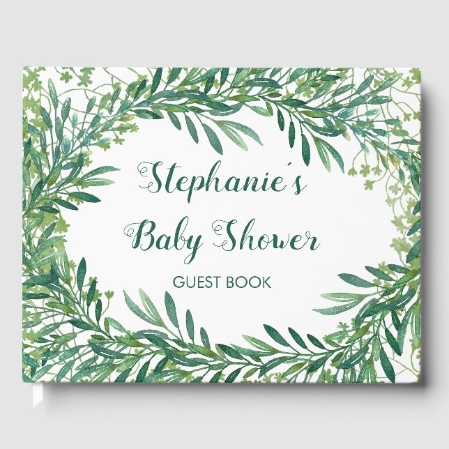 Greenery Leaves Baby Shower Guest Book (Front)