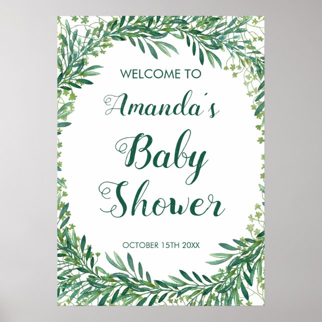 Greenery Leaves Baby Shower Poster (Front)