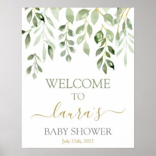 Greenery Leaves Baby Shower Welcome sign