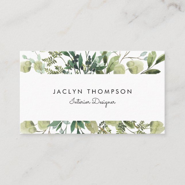 greenery leaves botanical business card (Front)