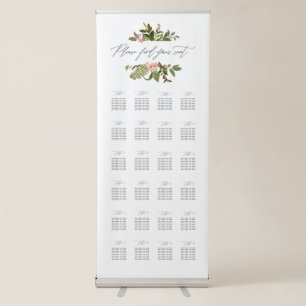 Greenery Leaves Calligraphy Script Seating Chart Retractable Banner