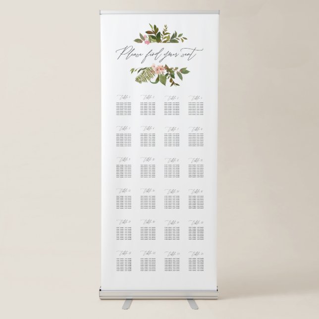 Greenery Leaves Calligraphy Script Seating Chart Retractable Banner (Front)