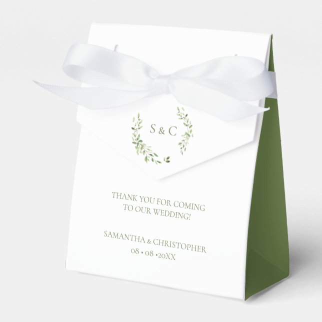 Greenery Leaves Elegant Monogram Wedding custom Favour Box (Front Side)