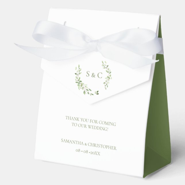 Greenery Leaves Elegant Monogram Wedding custom Favour Box (Front)