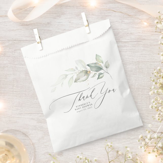 Greenery Leaves Elegant Script Thank You Favour Ba Bags (Clipped)