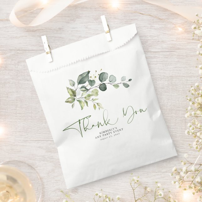 Greenery Leaves Elegant Thank You Favour Bags (Clipped)