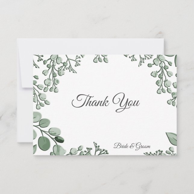 Greenery Leaves Floral Flat Thank You Card (Front)