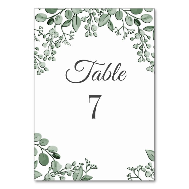 Greenery Leaves Floral Table Number (Front)