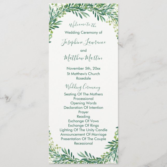 Greenery Leaves Foliage Wedding Programs Programme (Front)