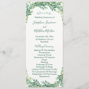 Greenery Leaves Foliage Wedding Programs Programme
