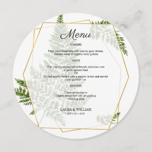 Greenery Leaves Geometric Glitter Frame Round Menu