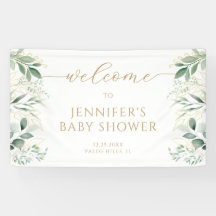Greenery Leaves Gold Baby Shower Welcome Banner