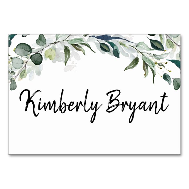 Greenery Leaves Individual Guest Names Table Card (Front)