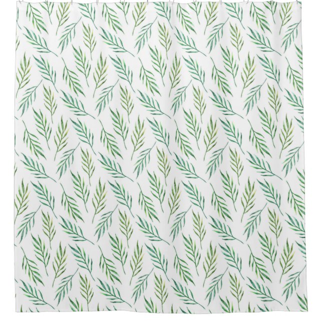 Greenery leaves pattern. Watercolor tropical palm Shower Curtain (Front)