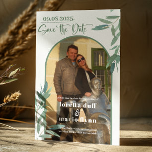 Greenery Leaves Photo Arch Save the date Invitation