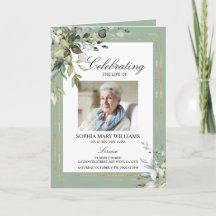 Greenery Leaves  & Photo Memorial Funeral Programs