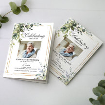 Greenery Leaves Photo Memorial Funeral Programs