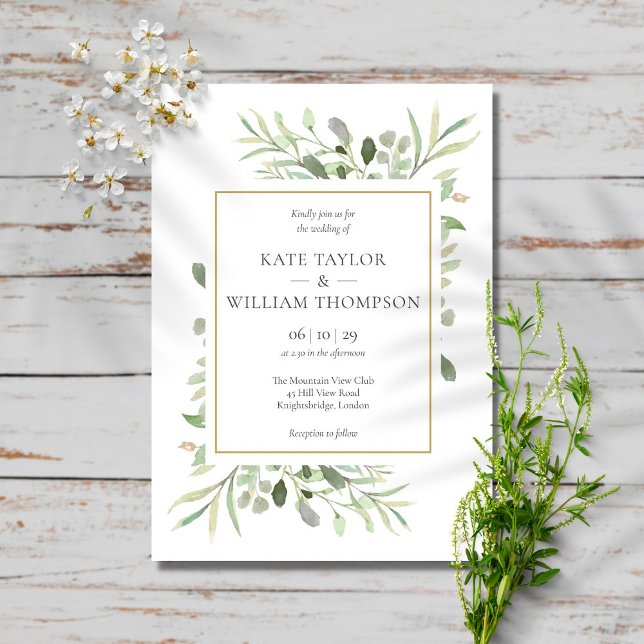 Greenery Leaves Photo Wedding Invitation (Creator Uploaded)