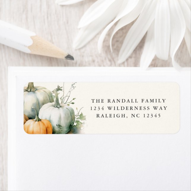 Greenery Leaves Rustic Fall Pumpkin Return Address (Insitu)