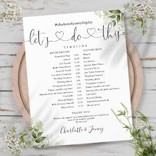 Greenery Leaves Script Wedding Schedule Timeline