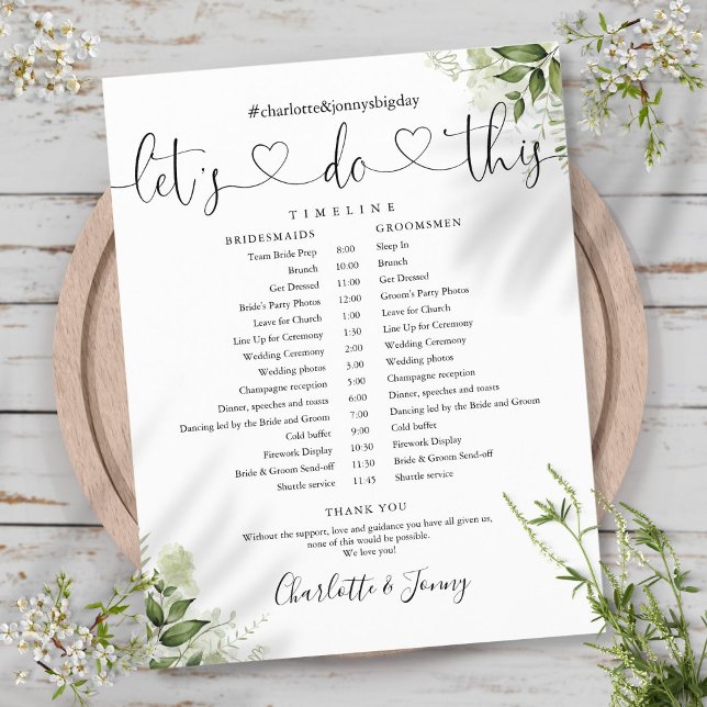 Greenery Leaves Script Wedding Schedule Timeline (Greenery Leaves Script Wedding Schedule Timeline)