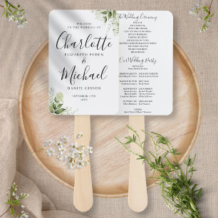 Greenery Leaves Signature Script Wedding Program Hand Fan