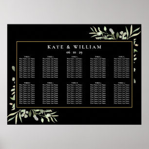 Greenery Leaves Watercolor Wedding Seating Chart