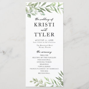 Greenery Leaves Wedding Program Programme