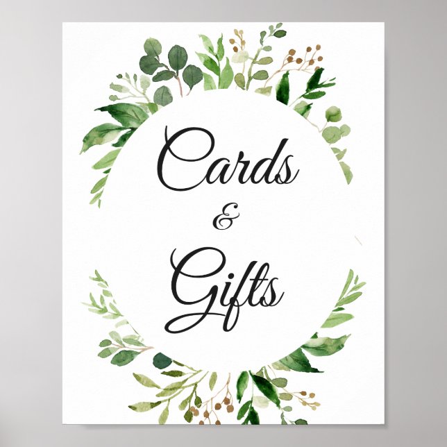 Greenery Leaves Wreath Cards and Gifts Sign (Front)