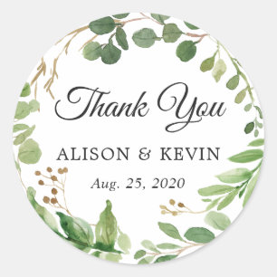 Greenery Leaves Wreath Wedding Favour Thank You Classic Round Sticker