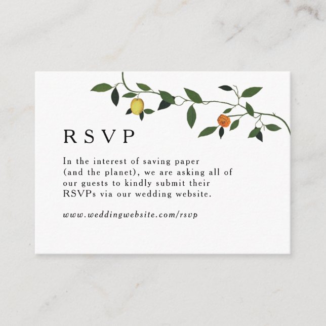 Greenery, Lemons, and Marigolds Online RSVP Enclosure Card (Front)
