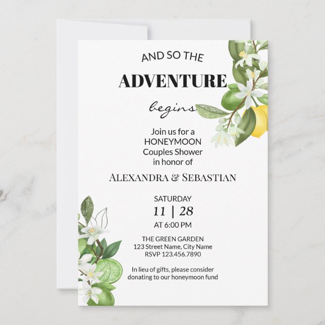 Greenery Lemony Honeymoon Shower Invitation (Front)