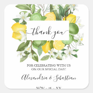 Greenery Lemony Wedding Thank You Square Sticker