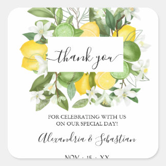 Greenery Lemony Wedding Thank You Square Sticker
