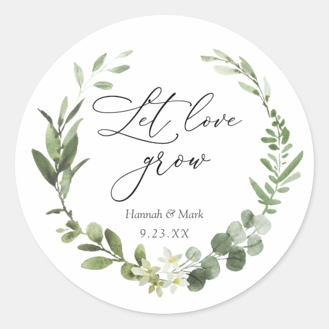Greenery Let Love Grow Favour Classic Round Sticke Sticker (Front)