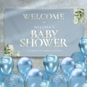Greenery Letter Dusty Blue Baby Shower Welcome Banner