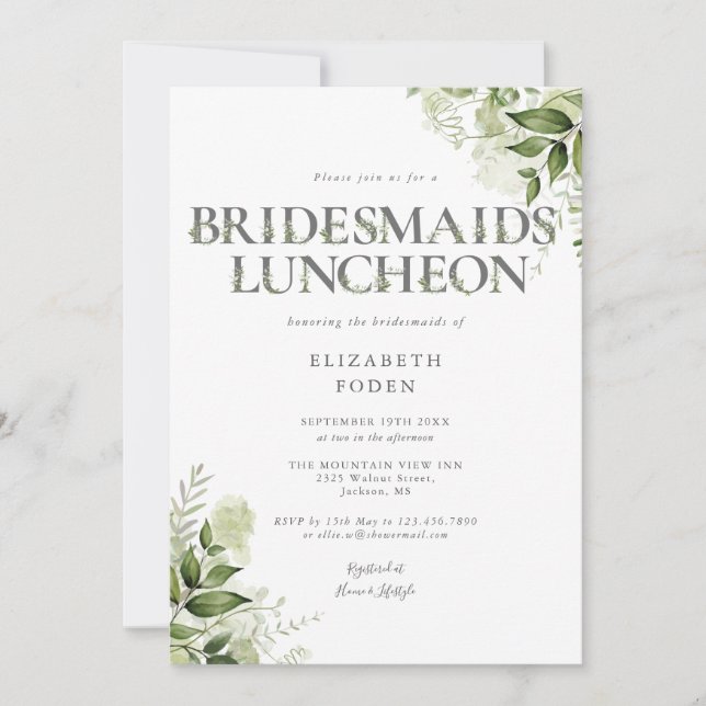 Greenery Letter Monogram Bridesmaids Luncheon Invitation (Front)