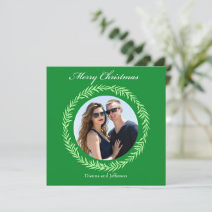 Greenery Light Green Leaf Wreath encloses photo Holiday Card
