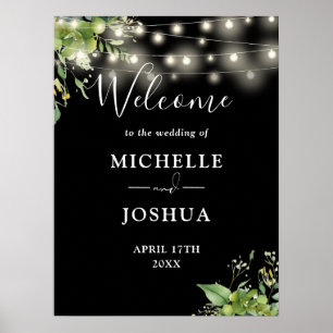 Greenery Lights Black Wedding Welcome Sign