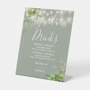 Greenery Lights Sage Green Signature Drinks Pedestal Sign